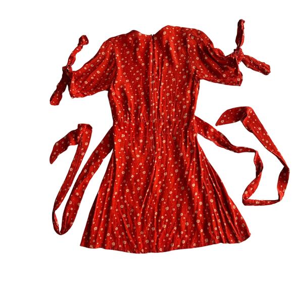 Faithfull the Brand Ditsy Floral Arm Back Bow Deep V Short Sleeve Mini Dress XS - Picture 2 of 8